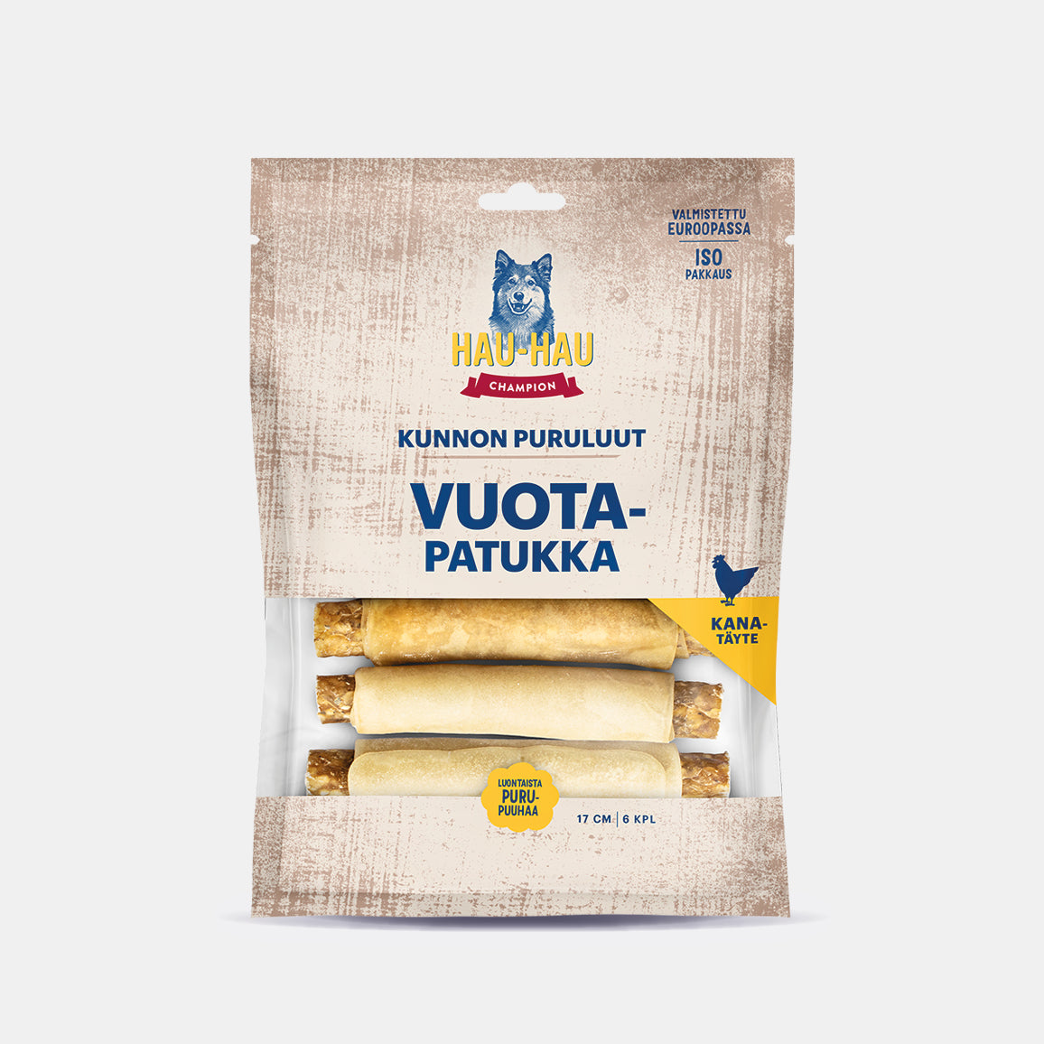 Hau-Hau Champion Kunnon puruluut Vuotapatukka kana 17 cm koiran puruluu 450 g pakkauskuva