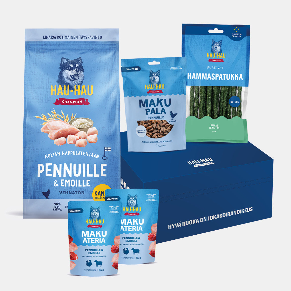 Maistelupakkaus koiranpennuille