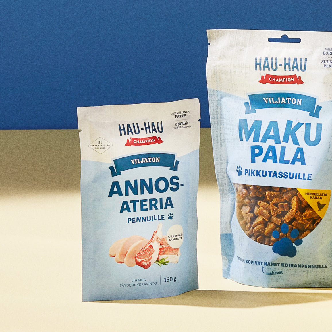 Hau-Hau Champion Viljaton annosateria pennuille ja Viljaton Makupala pikkutassuille kuvituskuva