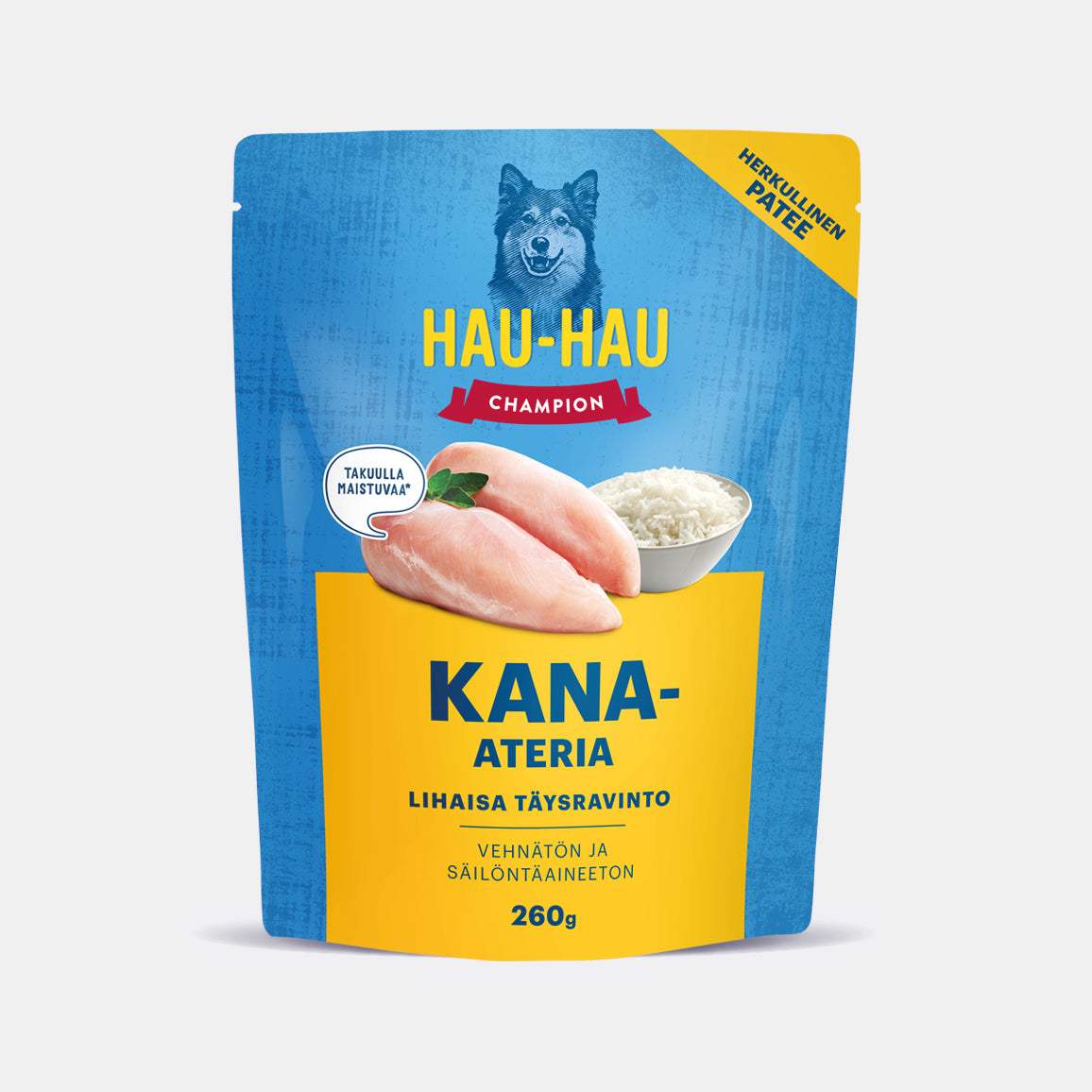 Hau-Hau Champion Kana-ateria vehnätön koiran märkäruoka 260 g pakkauskuva