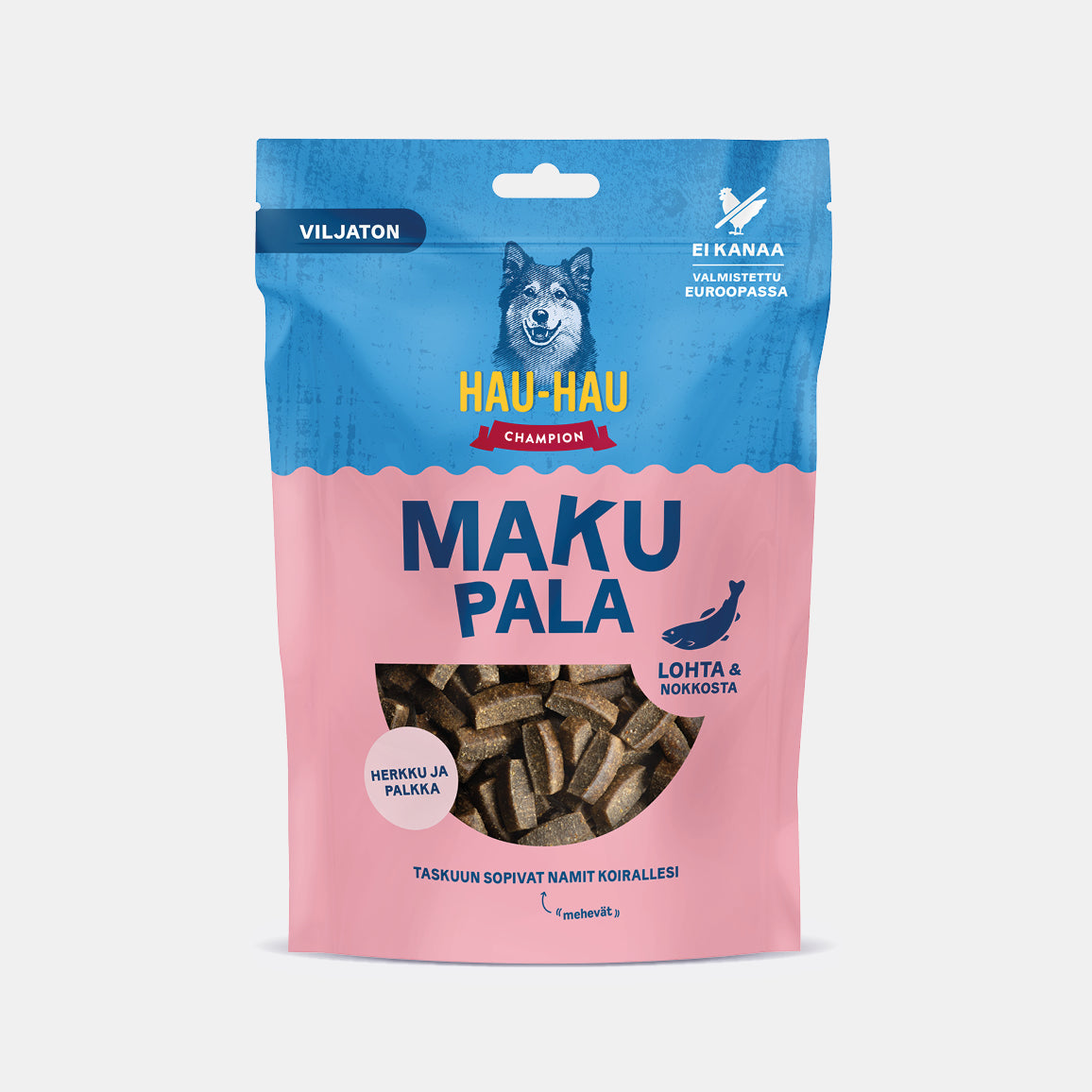 Hau-Hau Champion Makupala Lohta ja nokkosta kanaton koiran herkku 200 g pakkauskuva