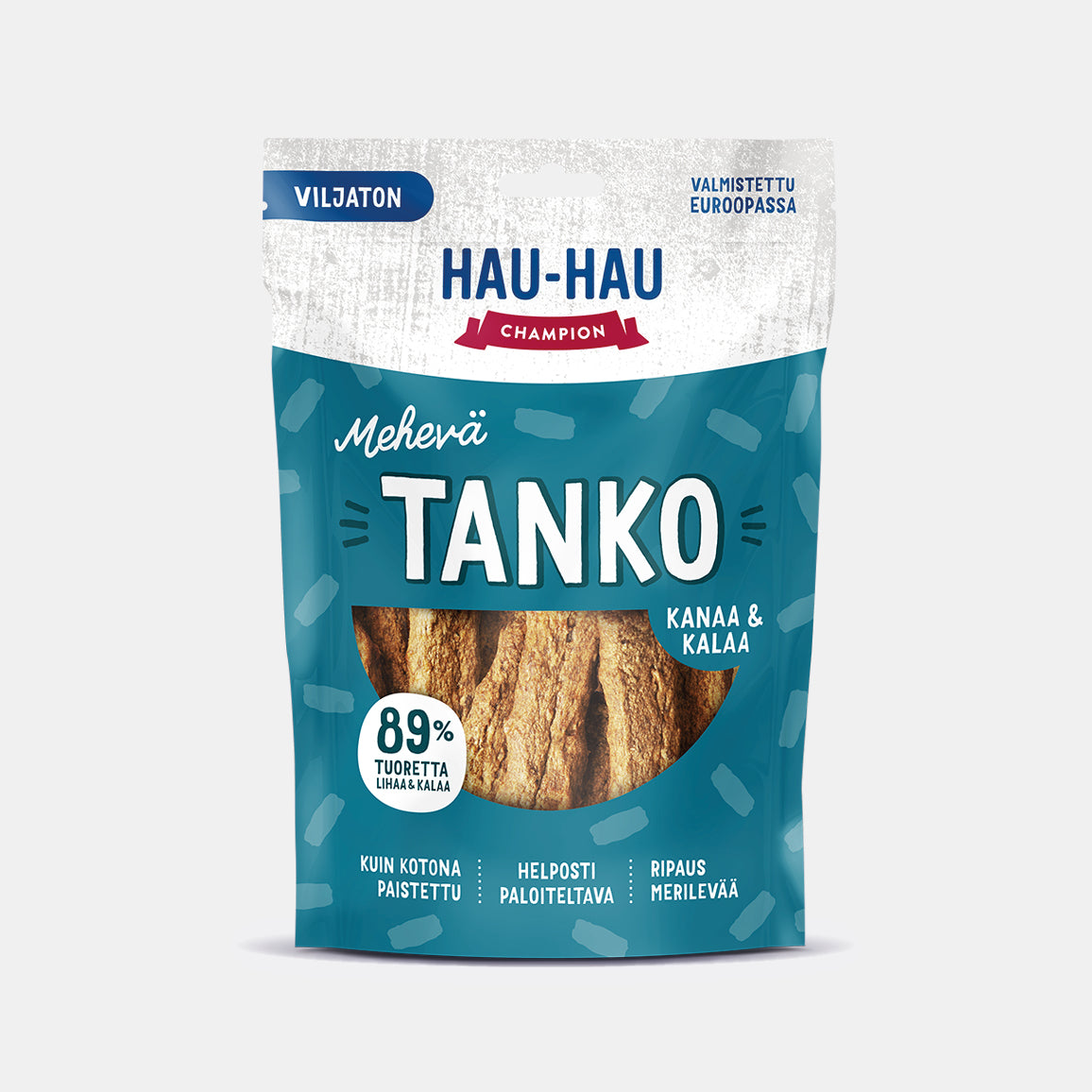 Hau-Hau Champion Mehevä Tanko Kanaa ja kalaa viljaton koiran herkku 140 g pakkauskuva