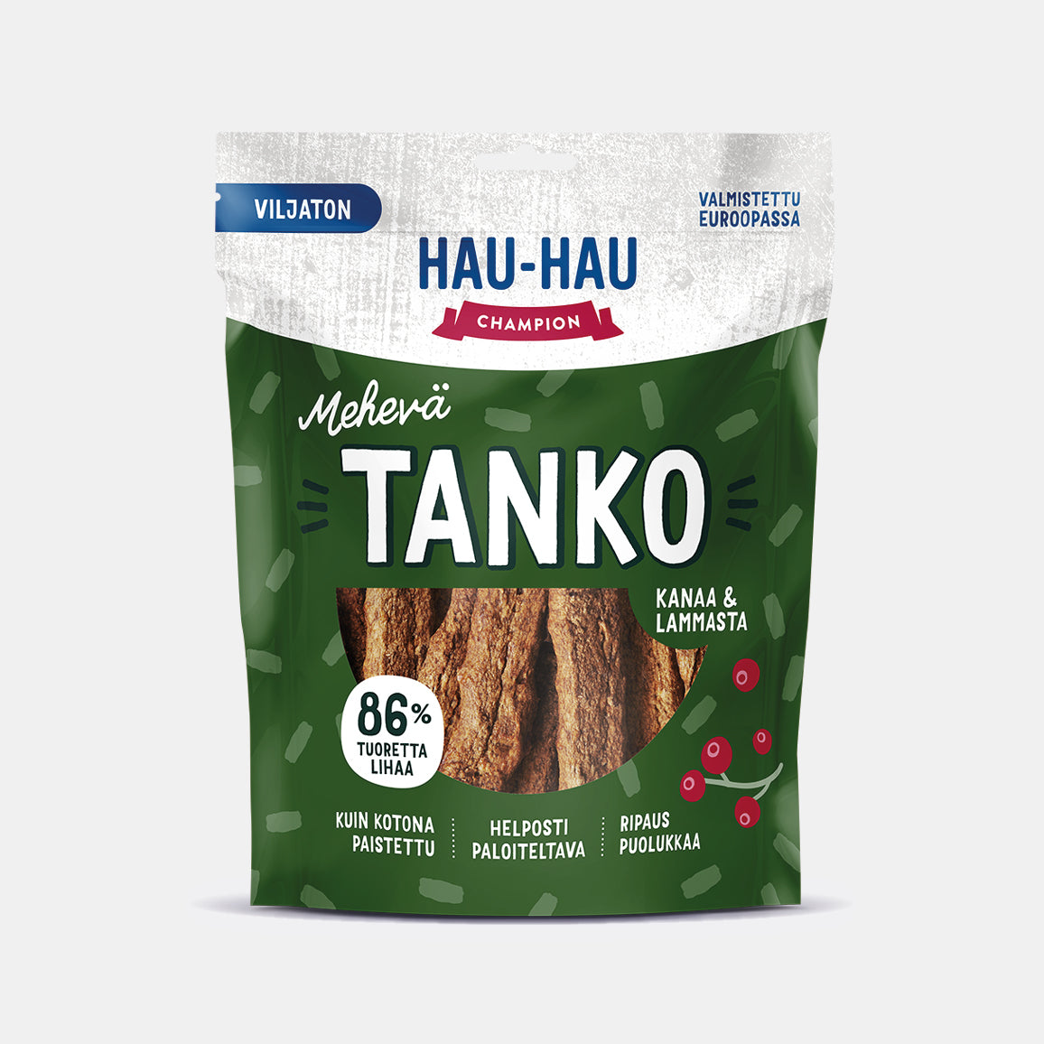 Hau-Hau Champion Mehevä Tanko Kanaa ja lammasta viljaton koiran herkku 400 g pakkauskuva