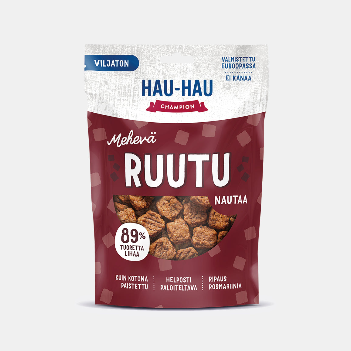 Hau-Hau Champion Mehevä Ruutu Nautaa viljaton koiran herkku 140 g pakkauskuva