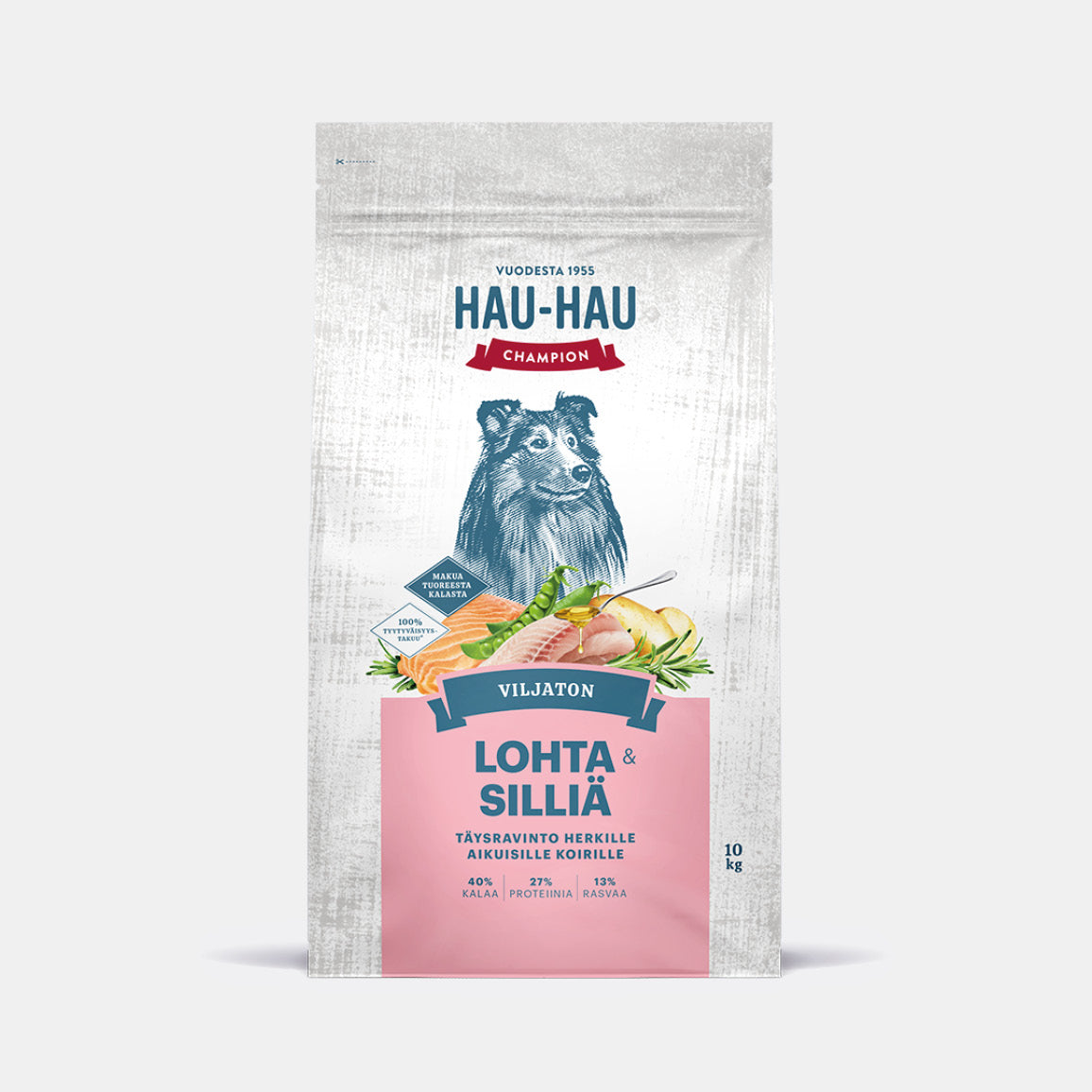 Hau-Hau Champion Viljaton Lohta ja silliä koiran kuivaruoka 10 kg pakkauskuva