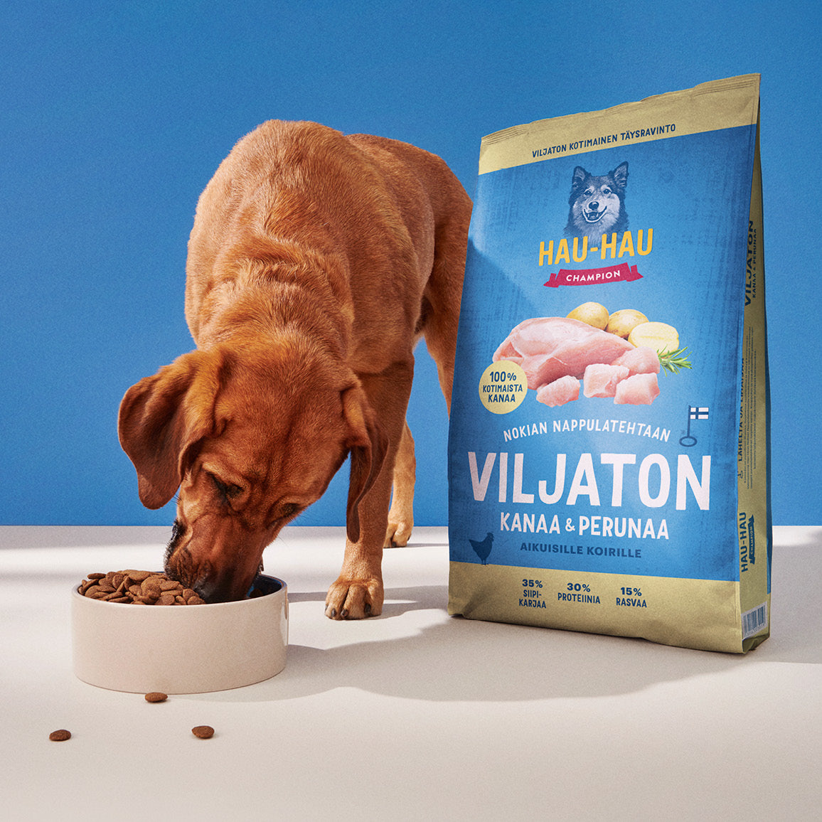 Hau-Hau Champion Nokian Nappulatehtaan Viljaton, kanaa ja perunaa kotimainen koiran kuivaruoka 2 kg pakkauskuva