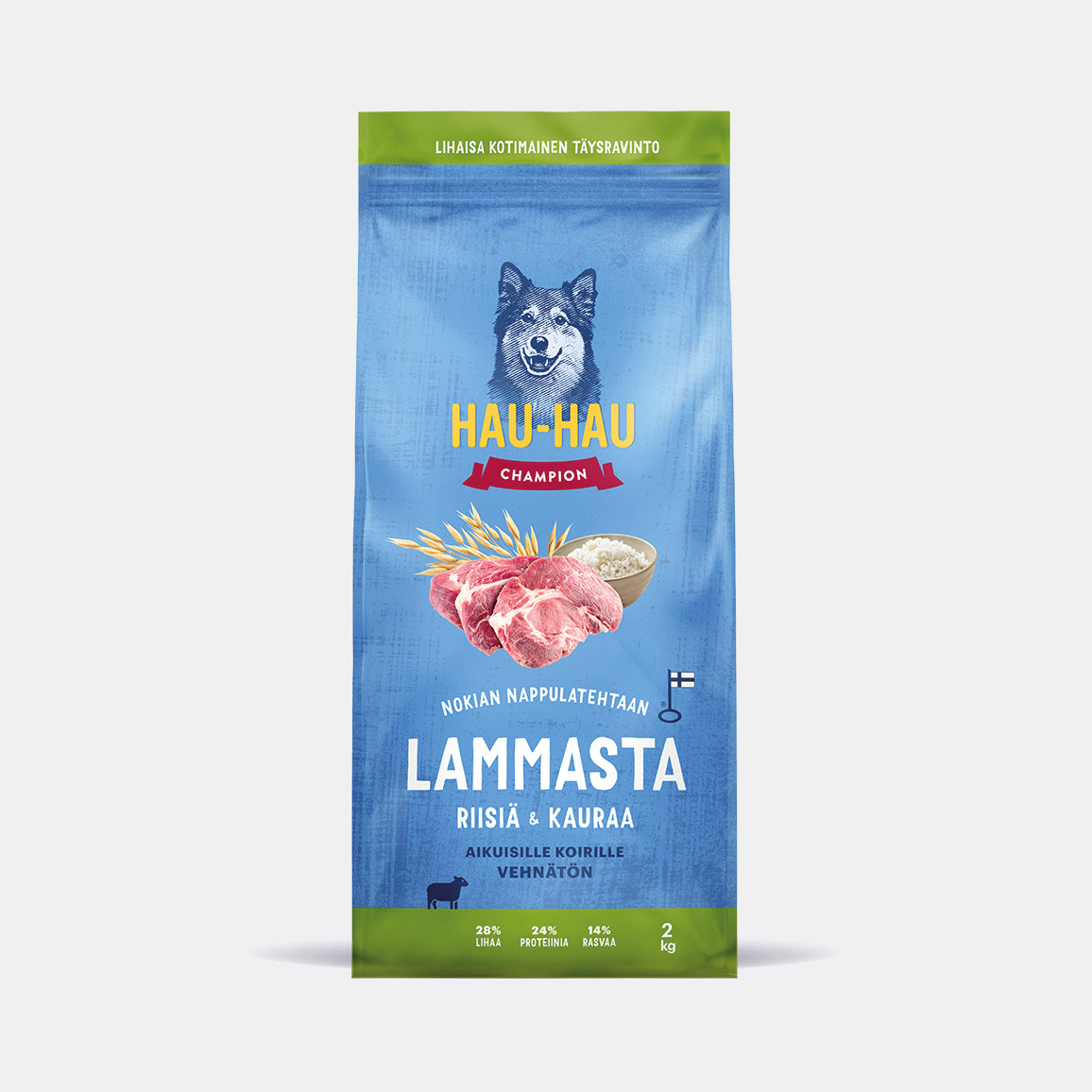 Hau-Hau Champion Nokian Nappulatehtaan Lammasta, riisiä ja kauraa kotimainen koiran kuivaruoka  2 kg pakkauskuva