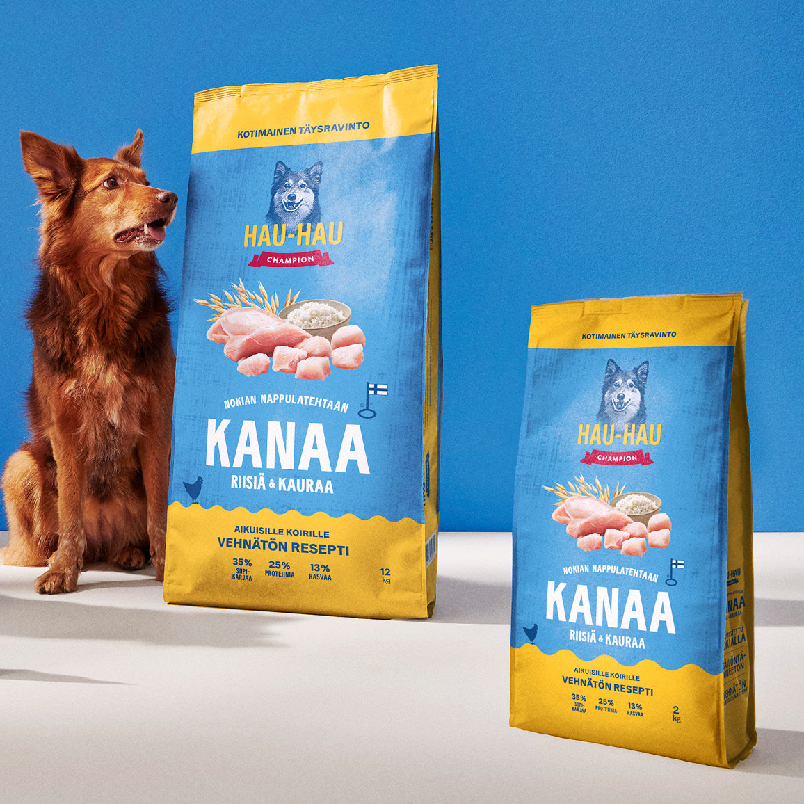 Hau-Hau Champion Nokian Nappulatehtaan Kanaa, riisiä ja kauraa kotimainen koiran kuivaruoka 2 kg pakkauskuva