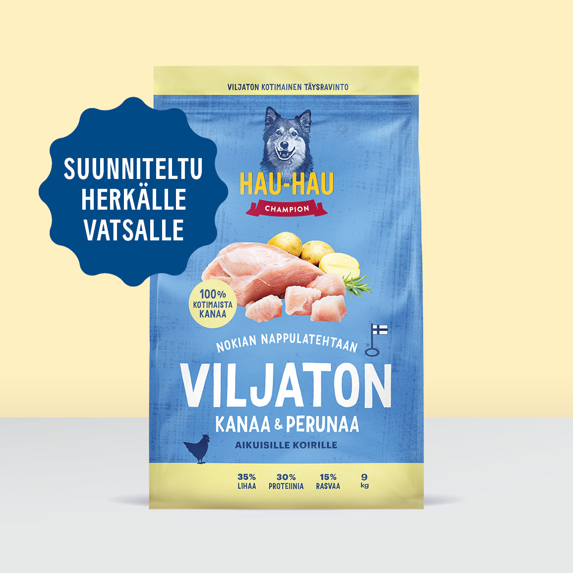 Nokian Nappulatehtaan viljaton kanaa & perunaa on suunniteltu erityisesti herkkävatsaisille koirille