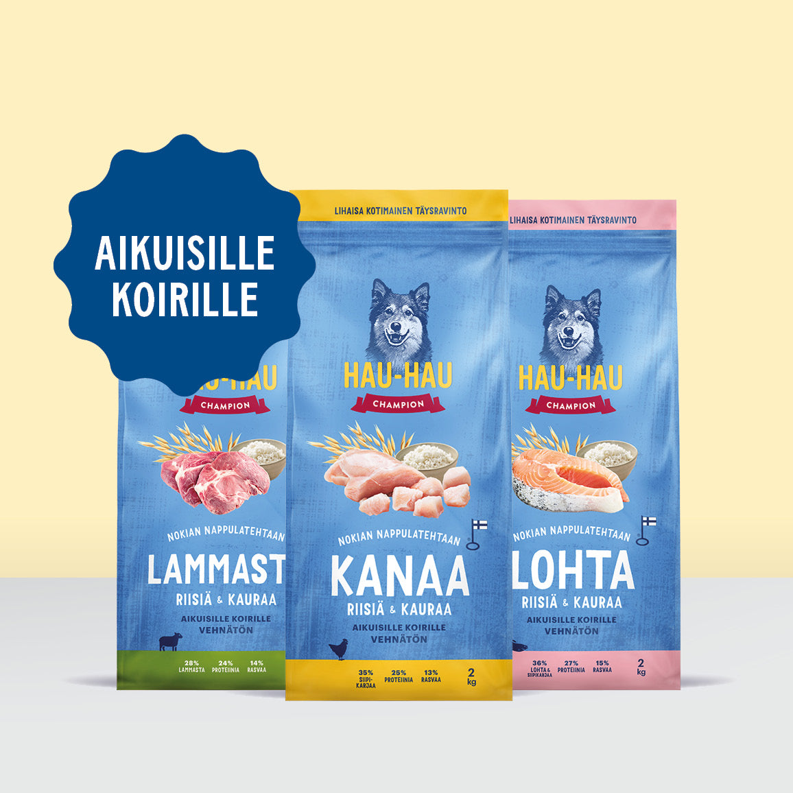 Nokian Nappulatehtaan kuivaruoat kaikille aikuisille koirille nostokuvana