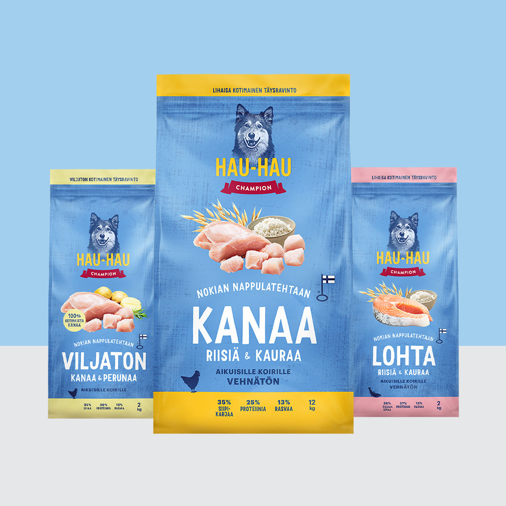 Hau hau Champion Nokian Nappulatehtaan kotimainen koiran kuivaruoka nostokuva