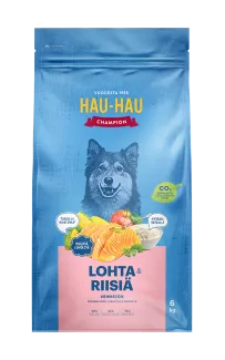 Lohi-riisi koiran kuivaruoka täysravinto Hau-Hau Champion